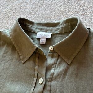 PureJill Women Dyed Linen Green  Tunic Blouse Medium  Petite Button Up Pockets